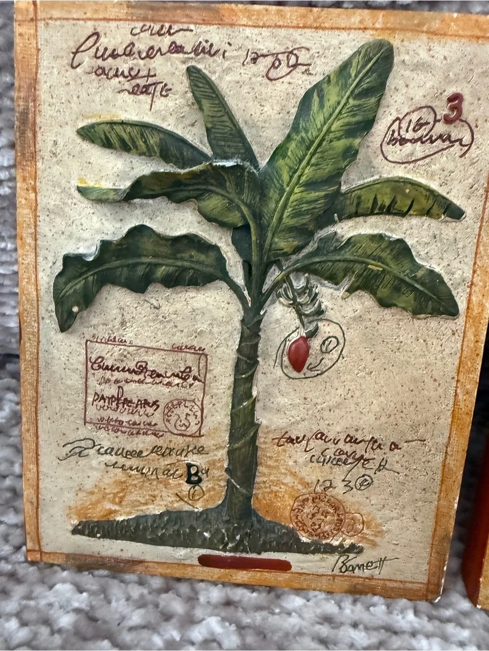 Set of 2 Chad Barrett Art in Motion Illustrations Tile Trivet - Palm Tree Signed